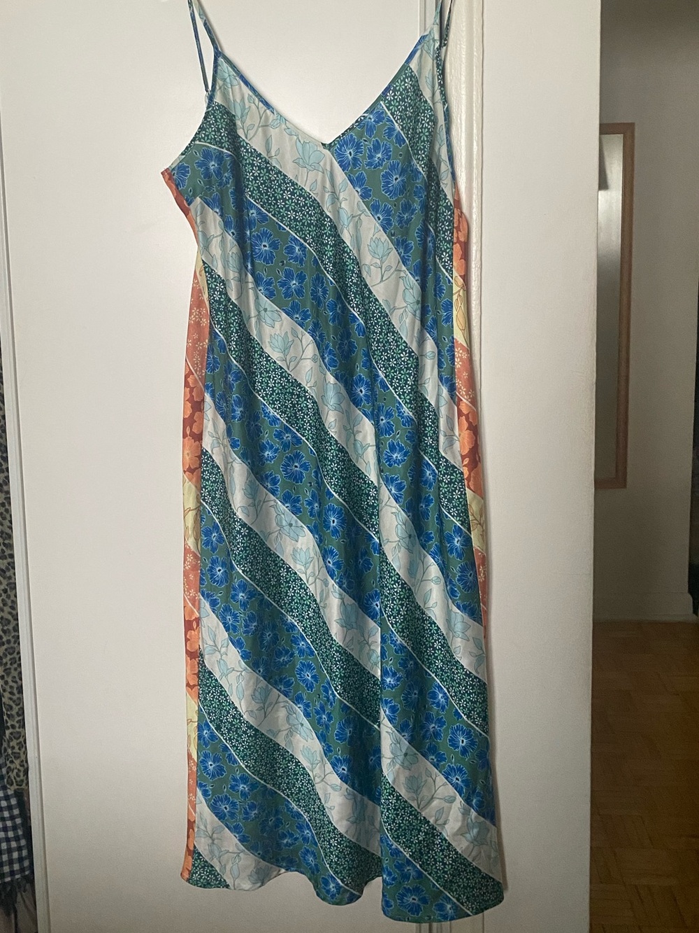 Never fully dressed Multicolor mix pattern duo tone Slip Dress -midi length